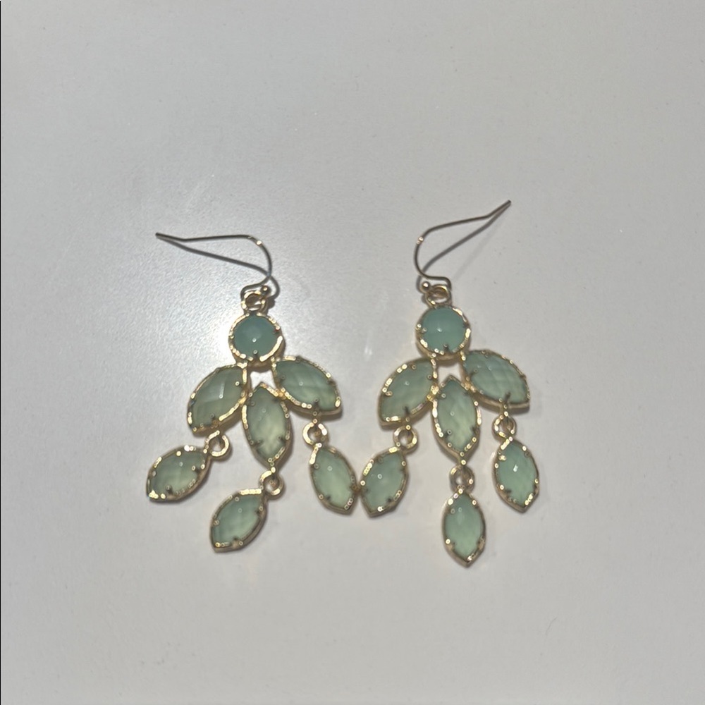 Kendra Scott Elegant Gold and Green Chandelier Earrings